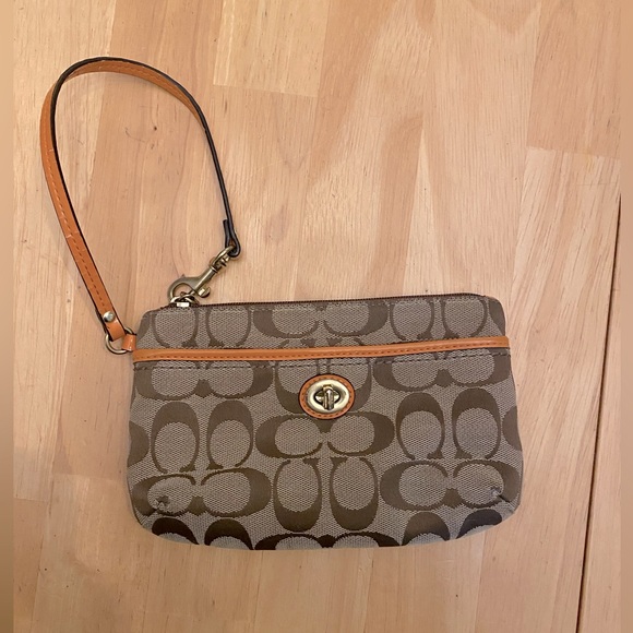 Cute Coach Wristlet with Orange leather accents! Good condition! - Picture 1 of 5
